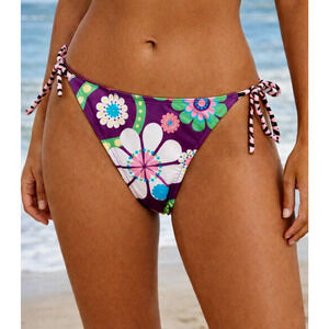 Cia Maritima Cheeky Bikini Bottom Womens Large 42 Swim Side Tie Floral Retro New